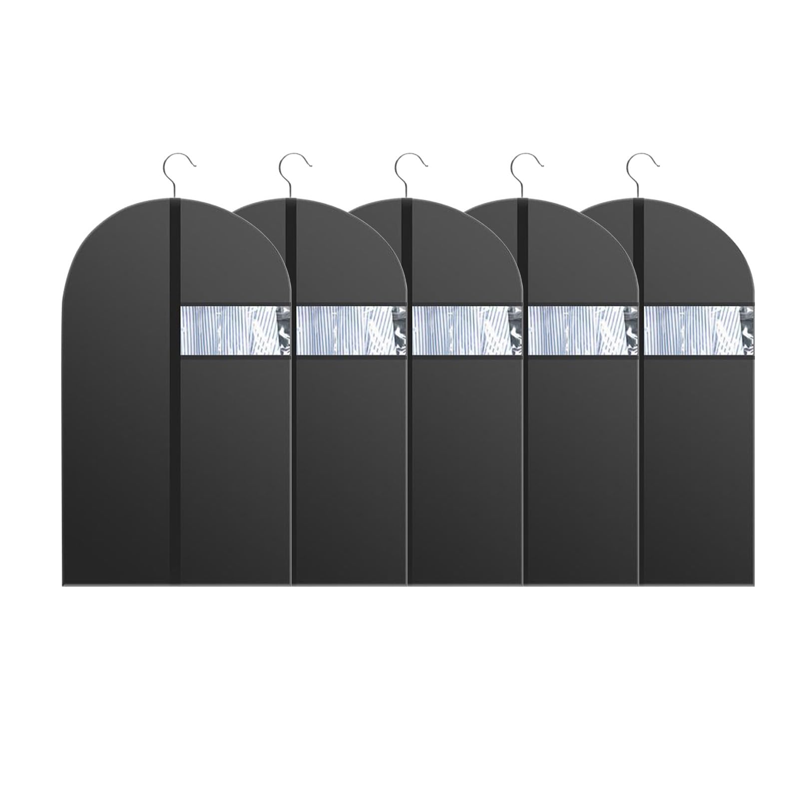 5er-Pack Kleiderhüllen, Kleidersäcke mit Reißverschluss und Transparentem Fenster zur Aufbewahrung von Anzügen, Jacken und Kleidern(60x120cm/24x49in)