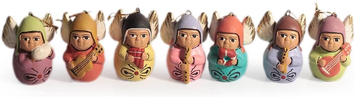 NOVICA Artisan Handmade Ceramic Ornaments Unique Christmas Set of 7 Assorted Peru Holiday Decor Angel Dance Music [ 1.8in H x 1.1in W x 1.1in D] ' Angel Choir' Set of 7