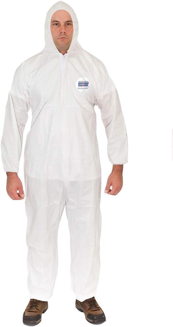Microporous | Particulate & Splash Protection/Disposable Hazmat Coverall with Attached Hood and Elastic Wrist