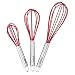 VonShef Silicone Whisk with Stainless Steel Handle, Set of 3, Red