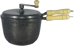 Pipoqueira Aluminio Fundido Preto Cabo de Madeira 24 cm