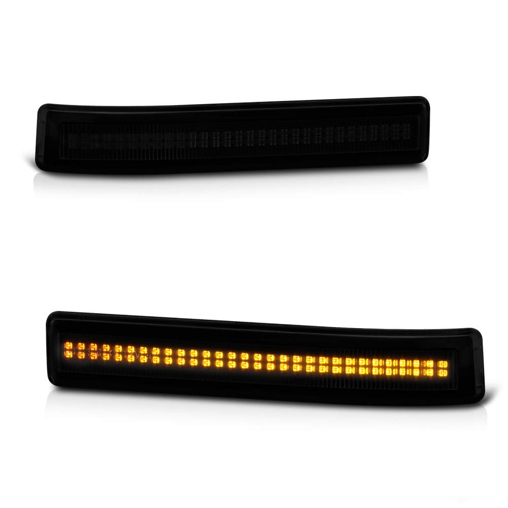 [Amber LED Strip] For 2009-2014 Ford F150 Dark Smoke Side Mirror Marker Turn Signal Light Blinker Lamp Lens Assembly Replacement Pair, Driver & Passenger Side