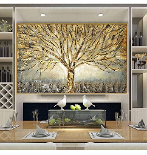Toile abstraite arbre d'or déco maison salon moderne 35x50cm - 2