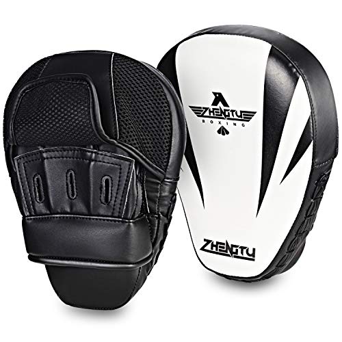 ZTTY Boxing Pads PU Leather for MMA Martial Arts KickboxingMuay ThaiKarate Training Padded Punching (White)
