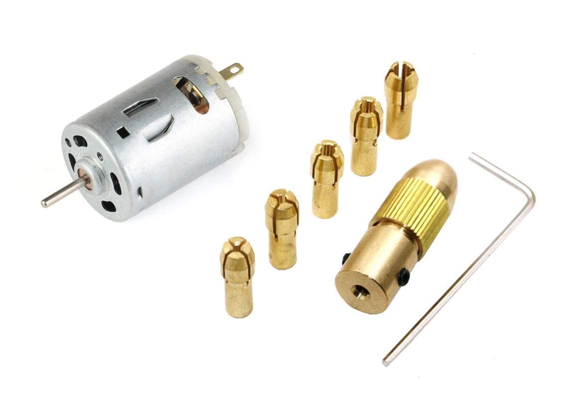 RASHRI ; One For All 385 DC Motor Large Torque DC 12V 10000RPM Motor for Blower/Hot Air Gun/Small Electric Drill Motor DIY with 7PCS 2mm/2.35mm/3.17mm Electric Drill Chuck Set-image-21