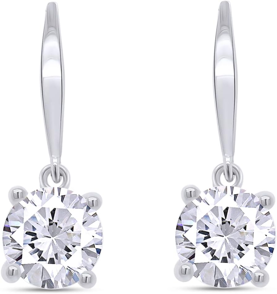 2-4CT Moissanite Dangle Earrings, D Color Ideal Cut Lab Created Moissanite Diamond 925 Sterling Silver 4 Prong Earrings for Women