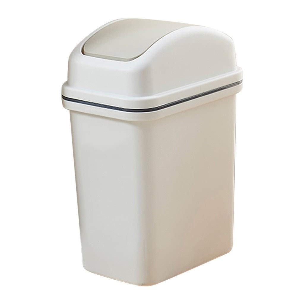 Trash Can Wastebasket Plastic Trash Can Household Bathroom Toilet Living Room Bedroom Cover Trash Can Rubbish Can for Indoor (Color : Beige Size : 10L) (Grey 15L)