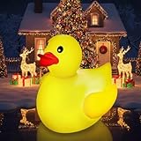 Hungdao 1 Pack 4 Feet Christmas Light up Inflatable Duck Pool Float with LED Lights Giant Glow in The Dark Blow up Large Rubber Duck for Holidays Carnival Festival Party Decoration
