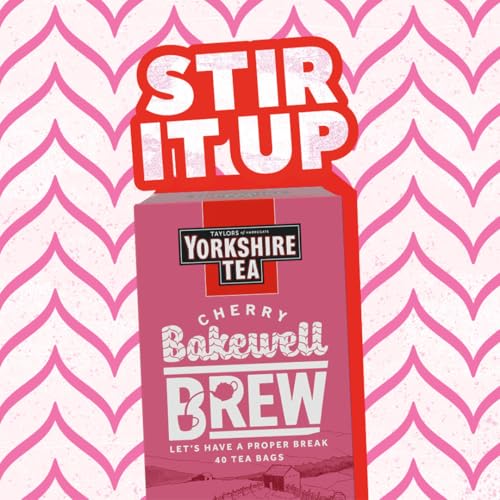 Image of Yorkshire Tea Cherry Bakewell Brew, Pillow Tea Bags, 40 Count (Pack of 2), Caffeinated, Enjoy Hot or Iced, 40 Teabags