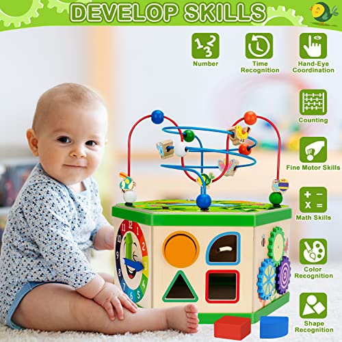 V-Opitos Learning Toys For Toddler 1, 2, 3 Years Old, 7 In 1 Wooden Activity Cube, Montessori Early Educational Toys For Baby, 12-18 Months, Ideal First Birthday, For Kids Boys #TOP3
