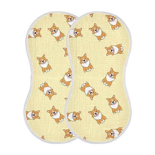Image of YYZZH Cute Corgi Dog Pattern Muslin Burp Cloths for Baby 2 Pack Soft 100% Cotton Baby Washcloths Bibs for Boy Girl