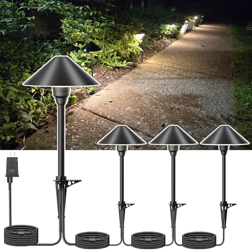 Neymlya Low Voltage Pathway Lights with Timer, 4H/6H/8H Auto On/Off Low Voltage Landscape Lighting 3000K Waterproof LED Landscape Path Lights for Flower Bed Backyard Walkway Driveway, Set of 4