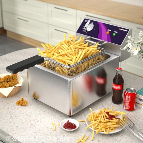 Freidora eléctrica comercial espesa con cesta y limitador de temperatura, temperatura ajustable de 60 a 200 °C, freidora de patatas fritas de encimera de 2500 W, para cocina y restaurante, 10 l