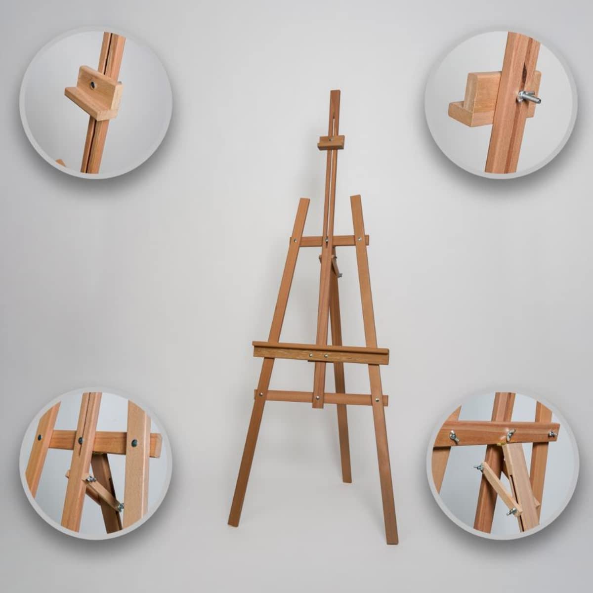 Cavalletto XXL in legno di faggio, 170 cm, per pittura, esposizione, pubblicità esterna. Adatto per tele fino a 100 cm di altezza. Cavalletto regolabile per presentazioni per matrimoni, eventiv
