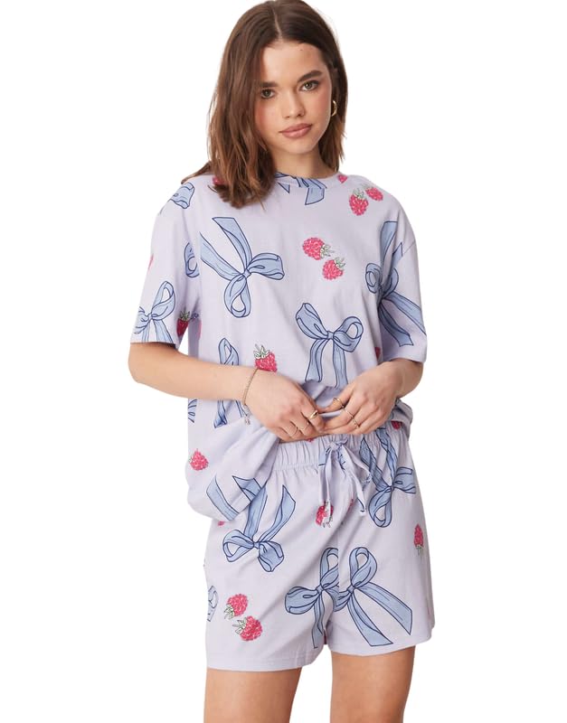 SMOWKLY Women’s Premium Cotton Blend Stylish Digital Printed Pajama Co-Ords || Matching Lower Tshirt Sleepwear Nightwear Cute Pjs || Casual Top & Shorts Lounge Wear for Women || Night Suit for Women