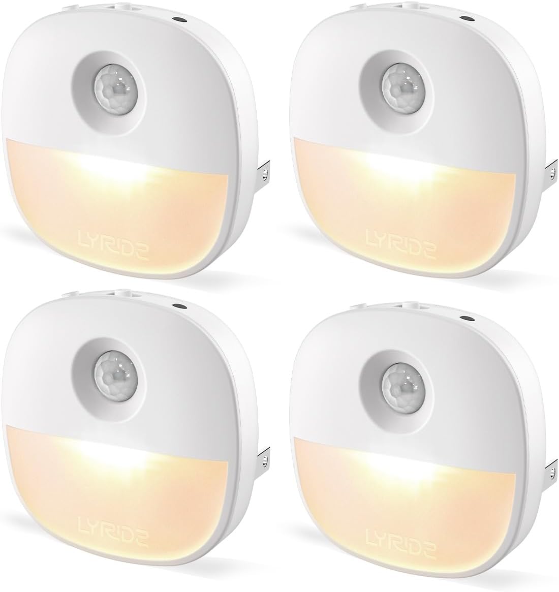 Lyridz Motion Sensor Night Light Indoor, Plug in Night Light with Dusk to Dawn Sensor, 1-50 lm Dimmable LED Night Lights Plug Into Wall for Stairs, Garage, Bathroom, Hallway, Toilet, (4 Pack)