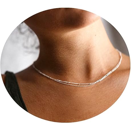 Dainty Silver Necklace for Women, 14k Gold Plated/Sterling Silver Satellite Choker Necklace...
