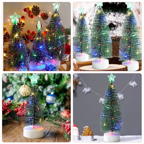 Image of LED Mini Christmas Tree with Lights - Battery Operated Tabletop Christmas Decoration with Colorful LED & Star Topper - Xmas Party Home Desk Decor (15 Cm x 6 cm)-3 Pcs