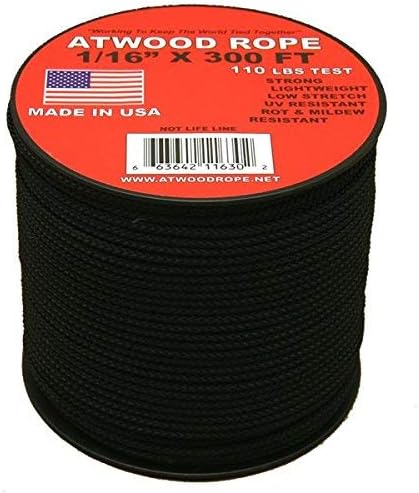 Paracord by Ripcord Atwood Rope 1/16 inch Microcord 300 Foot Spool, Mosquito Cord, 2mm Paracord,Wind Chime Cord - Black