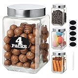 Daitouge Airtight Glass Canisters, 60 FL oz Food Storage Jars, Square Glass...