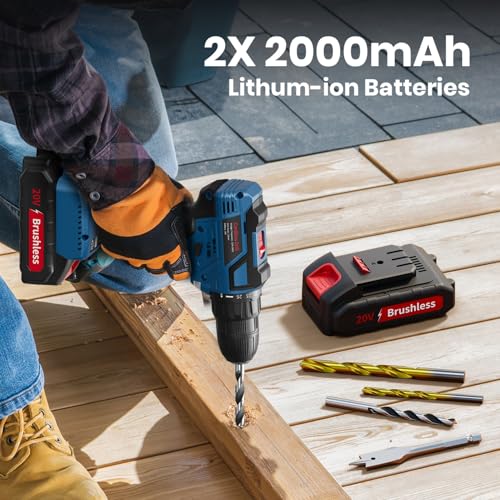 20V Brushless Akku Bohrschrauber, 25+1 Akkuschrauber 60Nm Max, Akku Bohrmaschine mit 2 Akkus, 2 Geschwindigkeiten, LED, Akku Schlagbohrschrauber 25 Zubehör für Heimprojekte – Bild 4