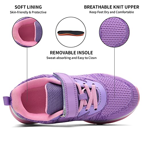 Ahusir Boys Girls Running Shoes Breathable Air Athletic Sneakers Lightweight Sport Tennis For Kids Pinkpurple Size 13.5 #TOP4