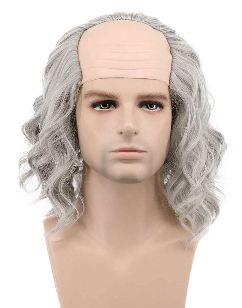 karlery California Colonial Man Short Bob Curly Scientist Bald Wig Halloween Cosplay Anime Costume Party Wig