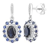 Naava Pendientes para Mujer de Oro Blanco 9K con Zafiro y Diamantes