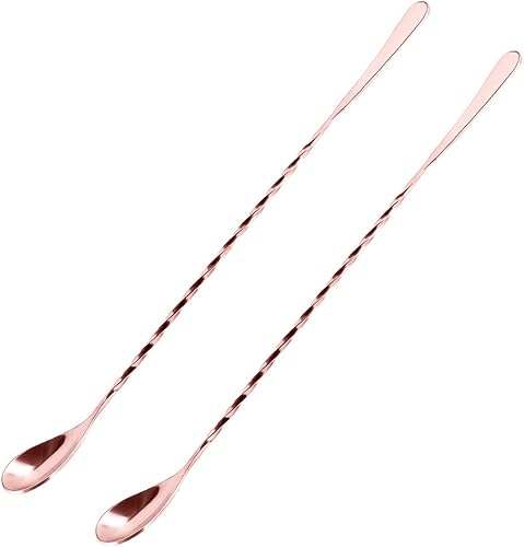 Cuchara mezcladora de cóctel de 12 pulgadas, acero inoxidable, paquete de 2 cucharas de barra agitadora con patrón en espiral para coctelera y tazas