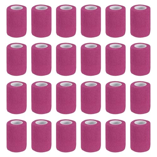 Bandage auto-adhésif respirant PATIKIL rose, bande élastique de contention sans colle x24