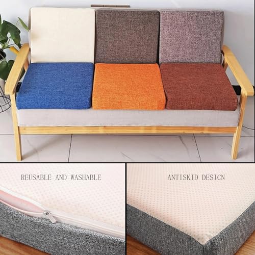 Cojín cuadrado para silla en algodón y lino natural rojo de 50x50x5 cm 4