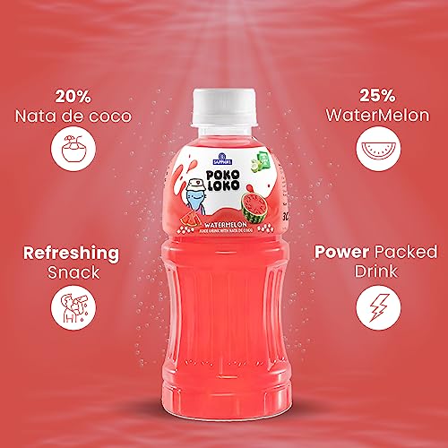 Image of Sapphire Poko Loko Watermelon Flavoured Fruit Juice Drink with Nata De Coco | Energy Booster Drink filled with Natural Fruit Fibres | No Added Preservatives and Colours - 300ml (Pack of 6)