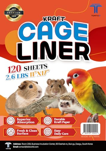 Image of T TORTO9 Kraft Bird Cage Liners 11 x 17 Inch, 120 Sheets, Absorbent Paper Tray Liners for Large Bird Cages, Pre-Cut Disposable Cage Bottom Liners