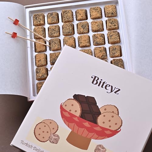 Image of Biteyz Goldie Turkish Delight, Candy Gift Box - Gourmet Treats, Chocolate Flavored Turkish Delight Coated with Caramelized Cookie Crumbs, 36 Pieces of Luxury Handmade Snacks