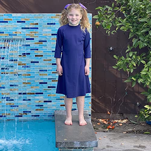 Girls' Swim Dress with UPF 50+ Sun Protection, 3/4 Sleeve Performance Active Bathing Suit Dress, Modest Swimwear for Girls3