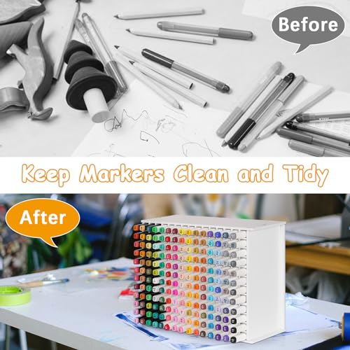 Image of Loghot Marker Storage Organizer Marker Holder 180 Slots Marker Organizer for Desk with Removable Divider Art Marker Rack to Storage Markers Pens Colored Pencils Art Supply (White 180 holes)