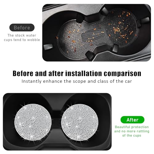 Image of Ziciner 2PCS Bling Car Cup Holder Coaster, 2.73 Inch Anti-Slip Cup Insert Coasters, Crystal Rhinestone Auto Drink Cup Mat, Universal Interior Decor Car Accessories for Women Girls (White)