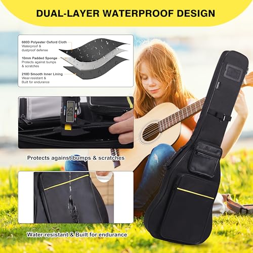 Image of 39 /40 inch Electric Guitar Bag + 2-in-1 Embroidered Guitar Strap+3 Picks | 0.35 inchThick Padding&Waterproof&Shockproof | Strap with Pick Holder, Adjustable Length 33 inch-56 inch | 3 Picks | Gift for Guitarists