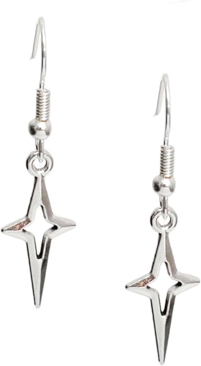 North Star Celestial Charm Earrings, Handmade Antique Silver Cosmic Guiding Light Dangle Jewelry