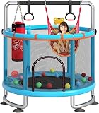 RSXMAX 60" Trampoline for Kids, 5FT Indoor Outdoor Adjustable Gymnastics Bars, Kids & Adults Trampoline with Enclosure Net for Boys Girls Christmas Birthday Gifts