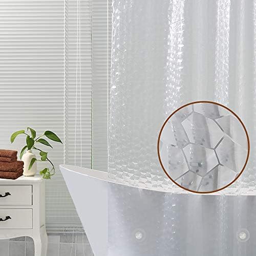 Dekun Shower Curtain Liner Water Repellent, 8G 3D Watercube EVA Bath Curtain Liner Stall with No Chemical Smell, No Odor, Chlorine Free, 3 Heavy Duty Clear Stones, 72x72 inch, Clear