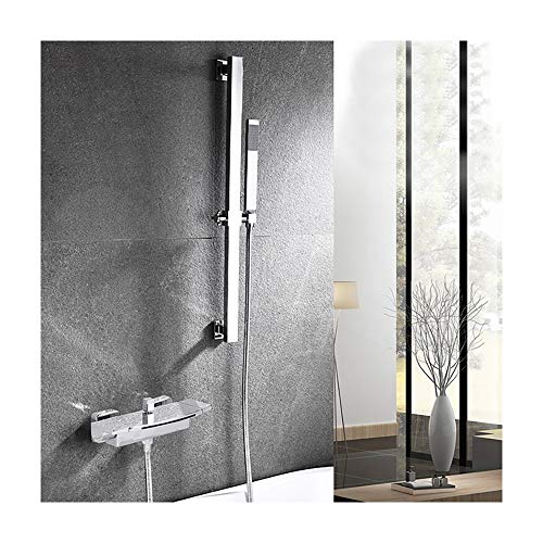 Grifo de bañera con bañera de latón de Agua fría y Caliente bañera de Ducha de Ducha de Ducha Dual manija de bañera Juego con Ducha de Mano Rectangular, Pico de Cascada, Barra Deslizante Ajustable,