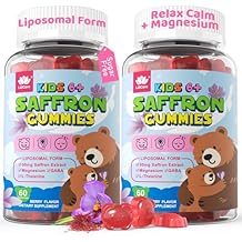 Saffron Magnesium Glycinate Gummies for Kids Teens, Organic Saffron for Kids Mood Relax Sleep Gummies, Liposomal Saffron Extract Supplements w/ L-Theanine & GABA for Focus Calm - No Melatonin, 120Cts