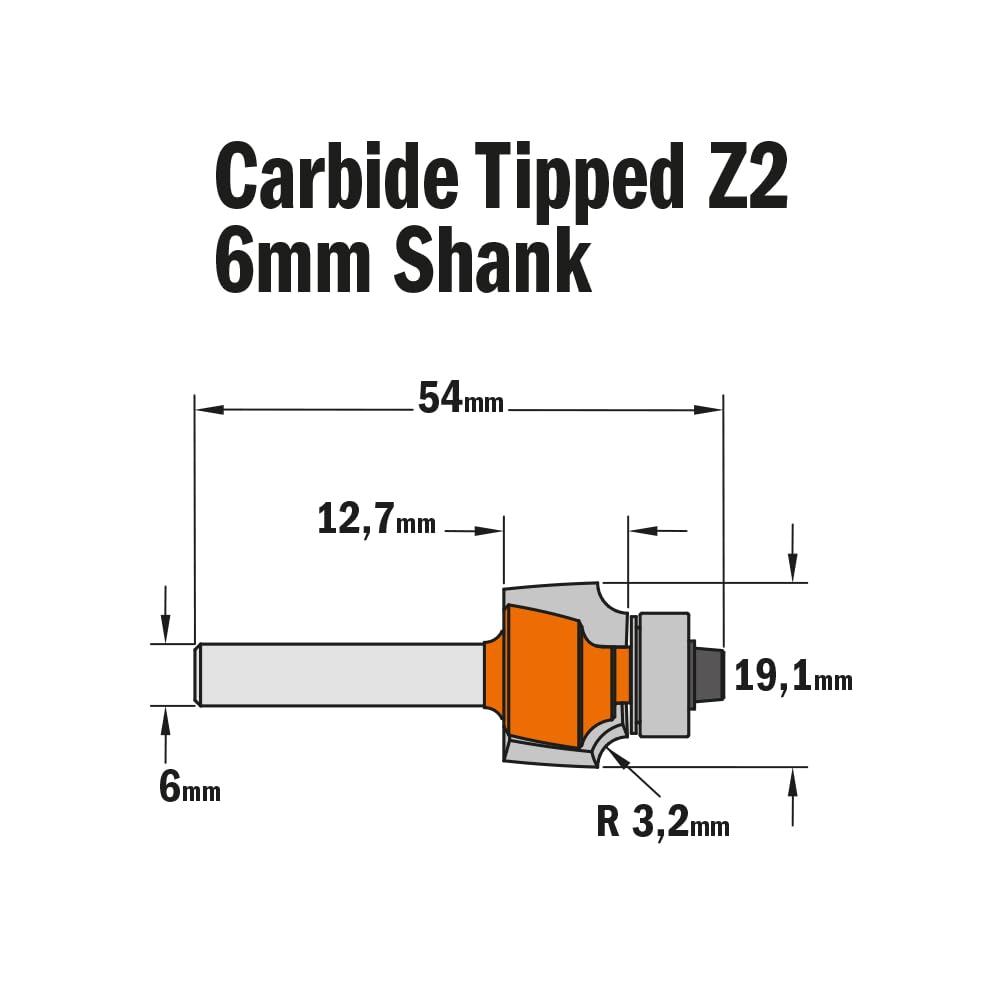 CMT Orange Tools 738.190.11 - frez r.concavo z Roma. hm s 6 d 19.1 r 3.2