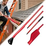 Tryly Gutter Cleaning Kit with Extension Pole, Lightweight Leaf Scoop and Rake for Roof, Gutter Guards, and Drain Debris Removal (3-Piece Adjustable Pole, Durable PP and Aluminum Design)