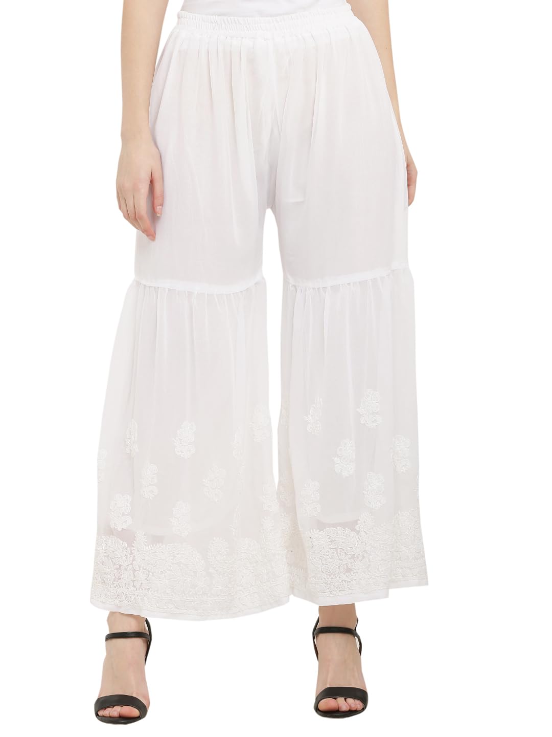 fiiza Women's Hand Embroidered Lucknowi Chikankari Garara (White)-picture-48