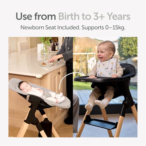 Mash High Chair Bundle By Baby Elegance | Includes Newborn Seat (0-6 Months), Toddler Seat (6+ Months) & Black Cushion | Adjustable Black High Chair For Babies & Toddlers - 2