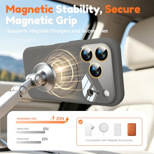 Image of Silicone 360 Spin Magnetic Stand Case for iPhone 17 Pro, [Compatible with Mag-Safe][Reinforced Hard Camera Protection] Liquid Silicone Rubber Phone Case Cover with Ring, Camera Button, Slate Gray
