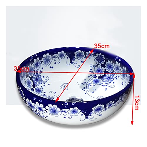 Lavabo de cerámica para encimera con diseño azul y blanco tradicional 3