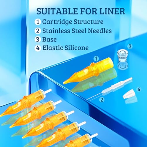 Tattoo Cartridge Needles, ATOMUS 10pcs 1RL 3RL 5RL 7RL 9RL Round Liner Disposable Tattoo Needle (Yellow 1RL 10pcs)